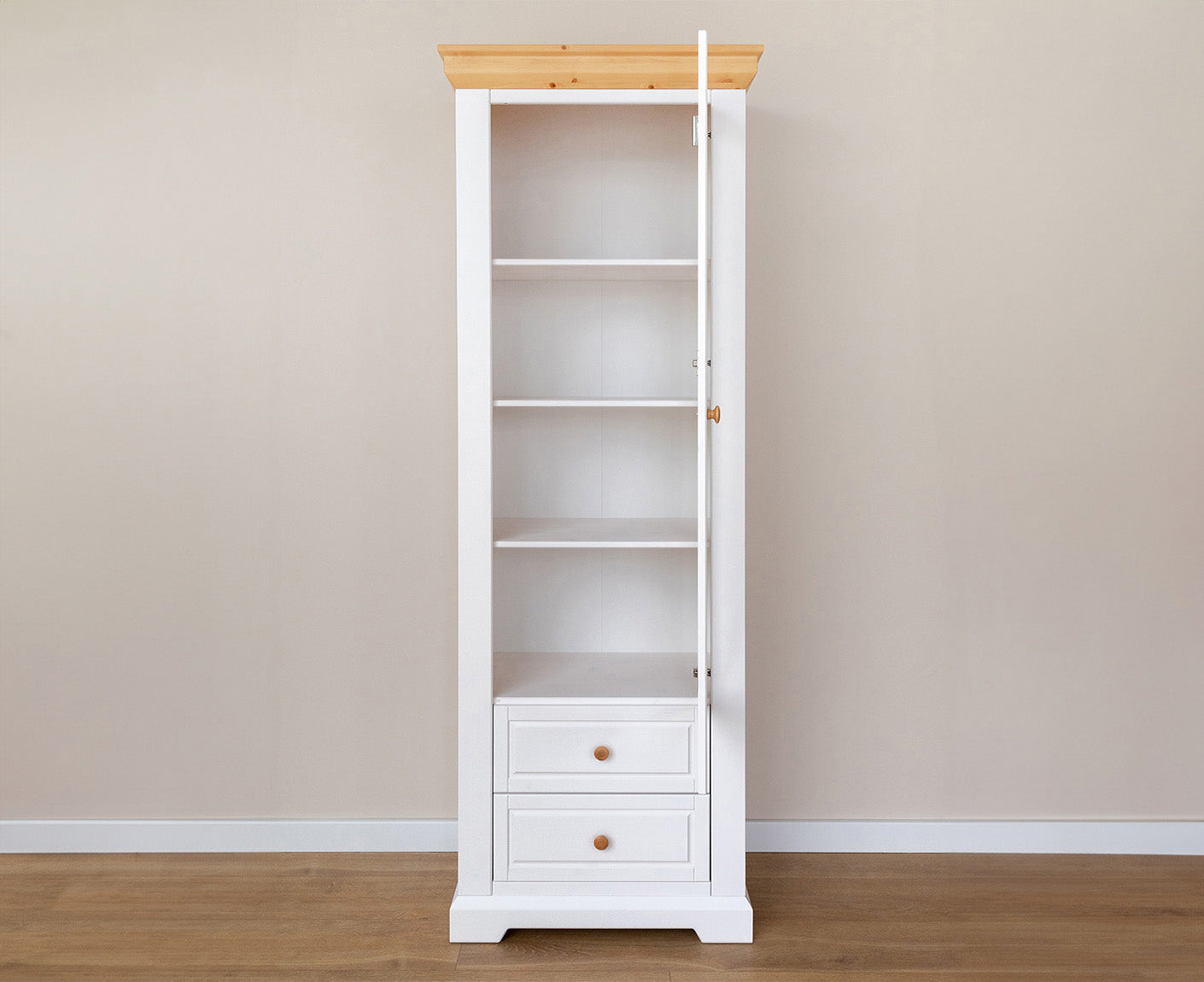 Marone Elite Standvitrine Massivholz Weiß / Grau