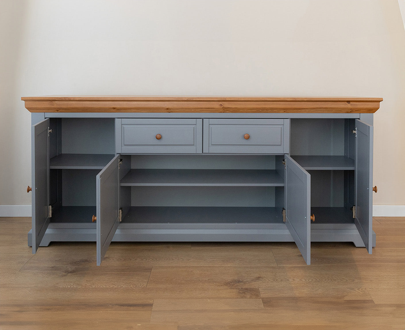 Marone Elite Sideboard 4-türig Massivholz Weiß / Grau