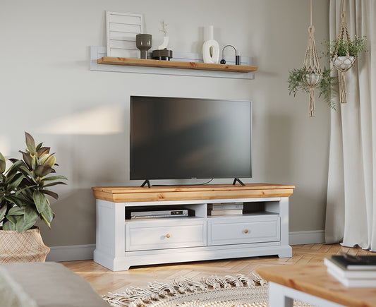 Marone Elite TV-Lowboard Massivholz Weiß / Grau