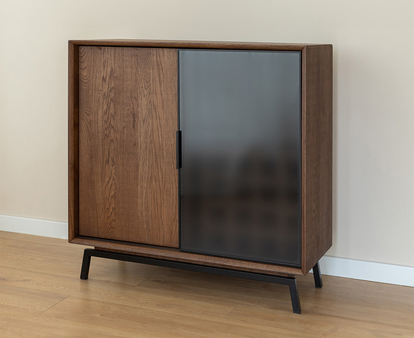 Modern Loft Massivholz Wohnzimmerset 4-teilig Eiche/Glas Grafit