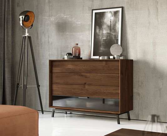 Modern Loft Kommode Massivholz Eiche geölt/Glas Grafit Matt