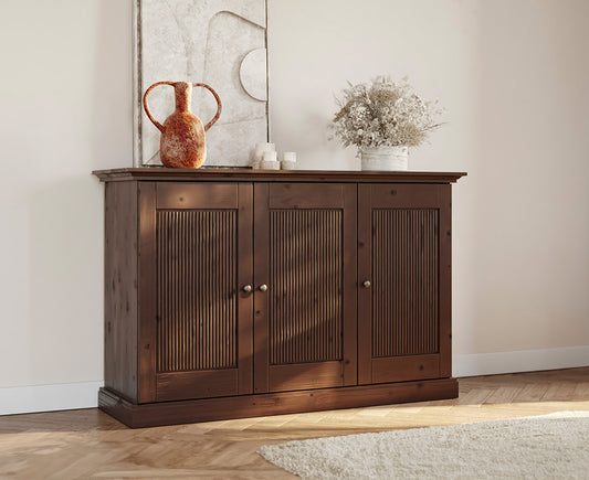 Rosella Sideboard 3-Türig Massivholz Tabacco / Altsilber
