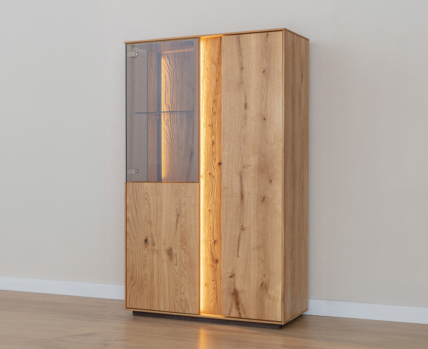 Collodi Highboard 2-türig Massivholz Wildeiche / Tabak geölt, fertig montiert
