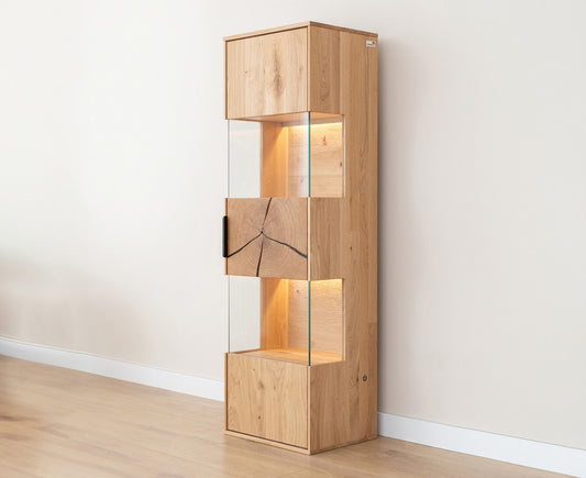Tirano Hängevitrine Hirnholz Massivholz Eiche geölt, fertig montiert