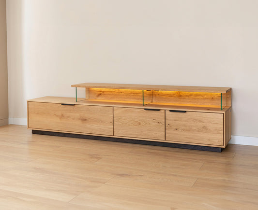 Tirano Wand TV-Lowboard Natur Massivholz Eiche geölt, fertig montiert
