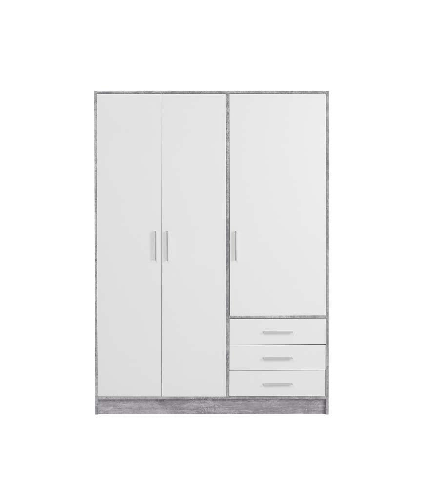 JONA Kleiderschrank 3-türig Lichtgrau / Weiß