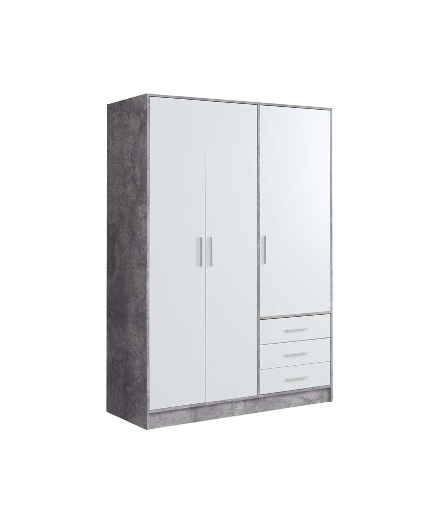 JONA Kleiderschrank 3-türig Lichtgrau / Weiß