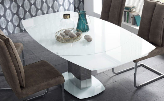 Esstisch ausziehbar Ø 130-190 Super White Glas / Edelstahl