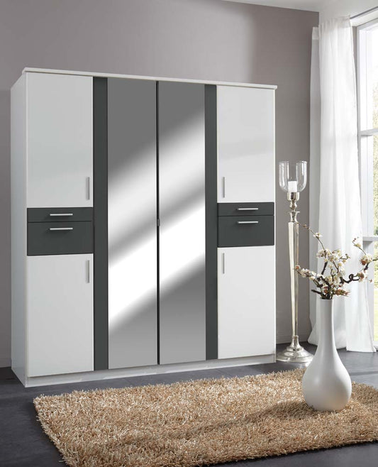 Koblenz 6-türiger Kleiderschrank mit Spiegel und Accessoire-Fach Weiß / Graphit