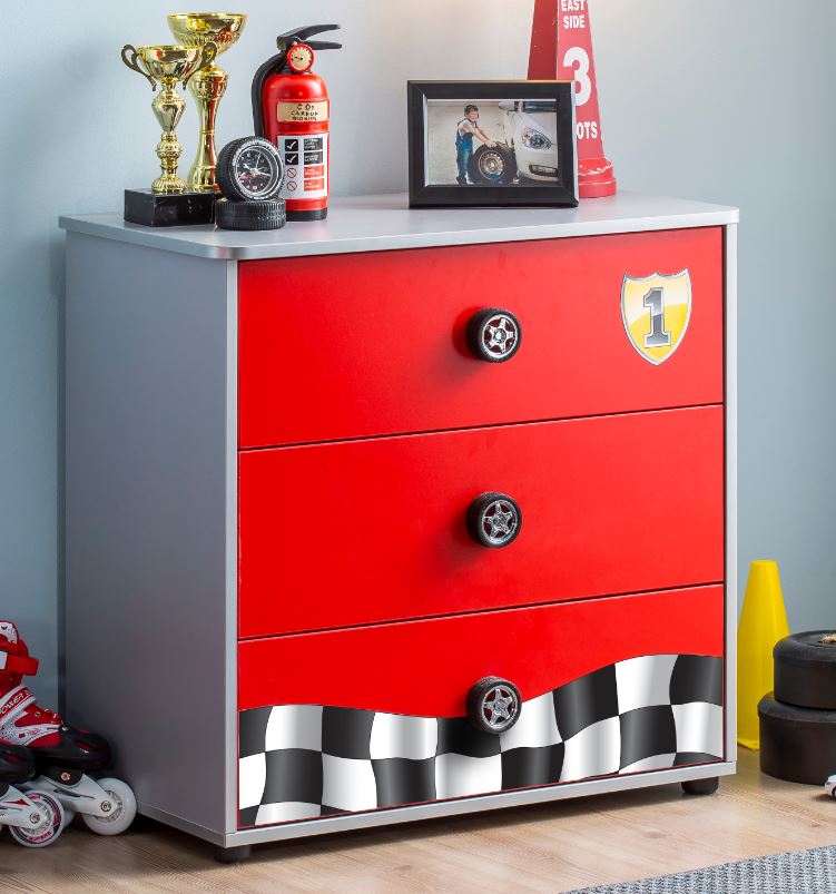 Cilek RACECUP Kommode Sideboard Anrichte Kinderkommode Rot / Grau - Voelpe