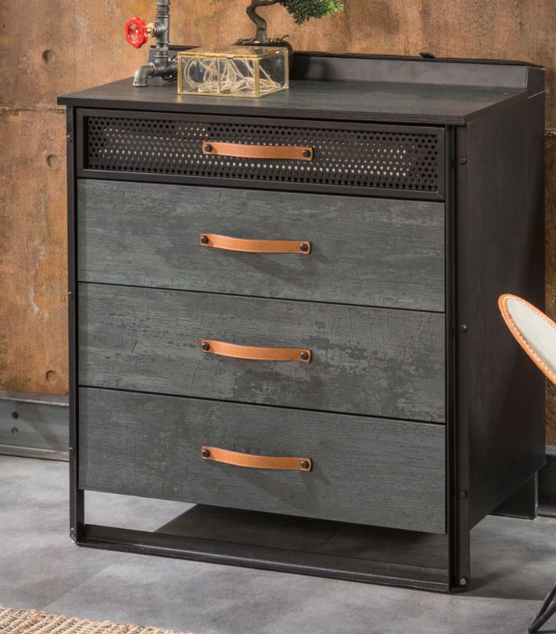 Cilek DARK METAL Kommode Sideboard Anrichte Kinderkommode Grau / Schwarz - Voelpe