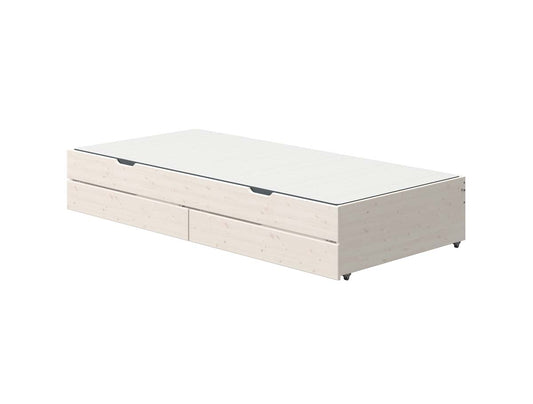 Ausziehbett u. Schubladen für 200 cm Bett. Weiss lasiert. Matratze: 190 x 90 cm
