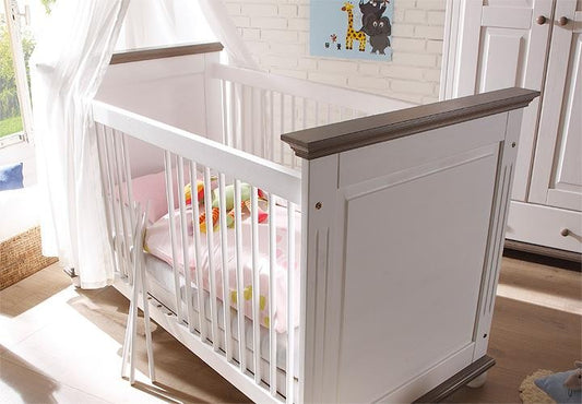 Laura Babybett 70x140 Bett Baby Babymöbel Kinderbett massiv Weiß/Lava