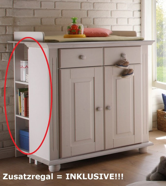 Laura Wickelkommode Wickeltisch inkl Regal Babymöbel Wickelschrank Kiefer Weiß/Lava