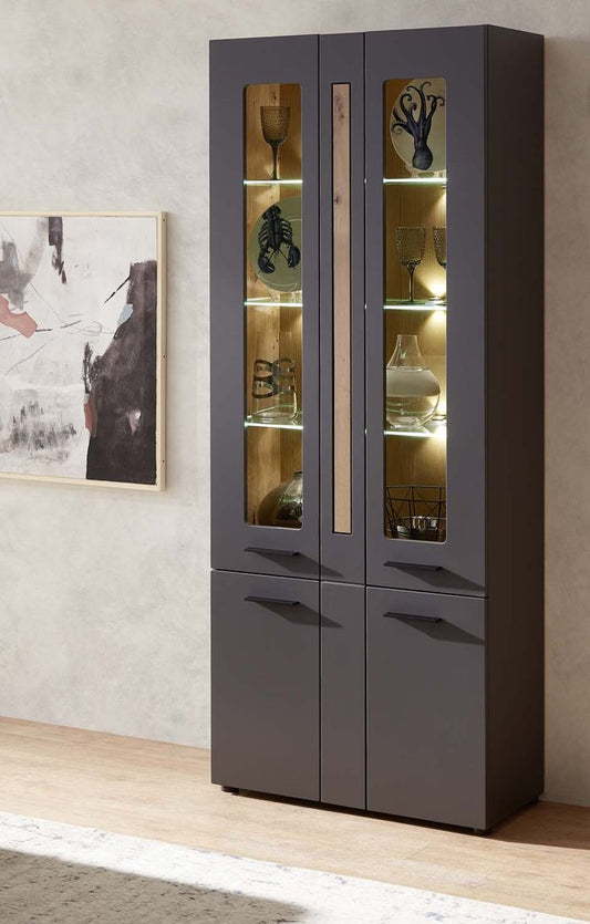 Vitrine Loft-Two inkl. LED-Beleuchtung Graphit/Abs. Artisan Eiche