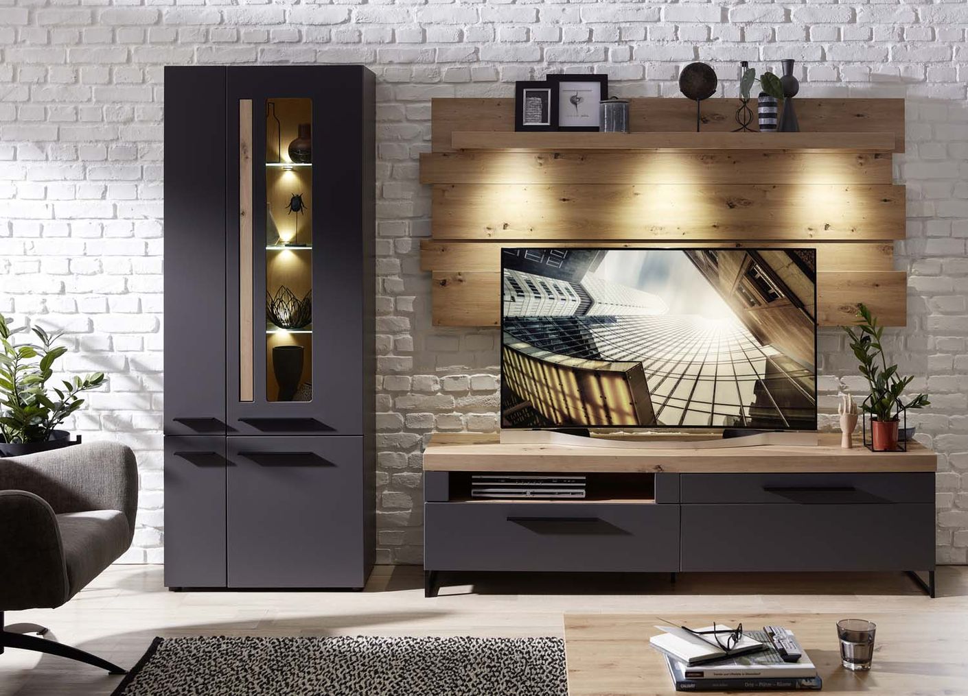 Loft-Two TV-Unterteil Graphit/Abs. Artisan Eiche - Voelpe