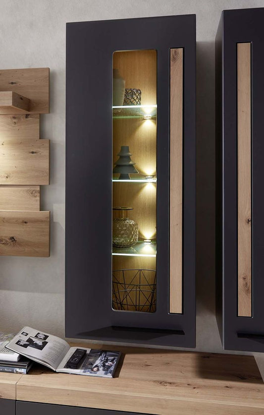 Loft-Two Hängevitrine inkl. LED-Beleuchtung Graphit/Abs. Artisan Eiche