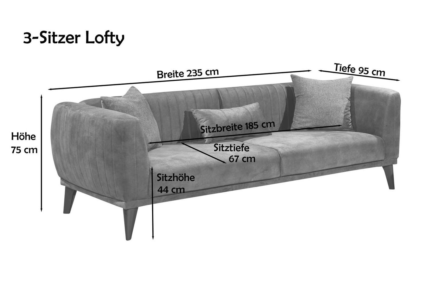 *Ausstellungsstück* Lofty Schlafsofa 3-Sitzer 235 x 95 cm Anthrazit/Silber
