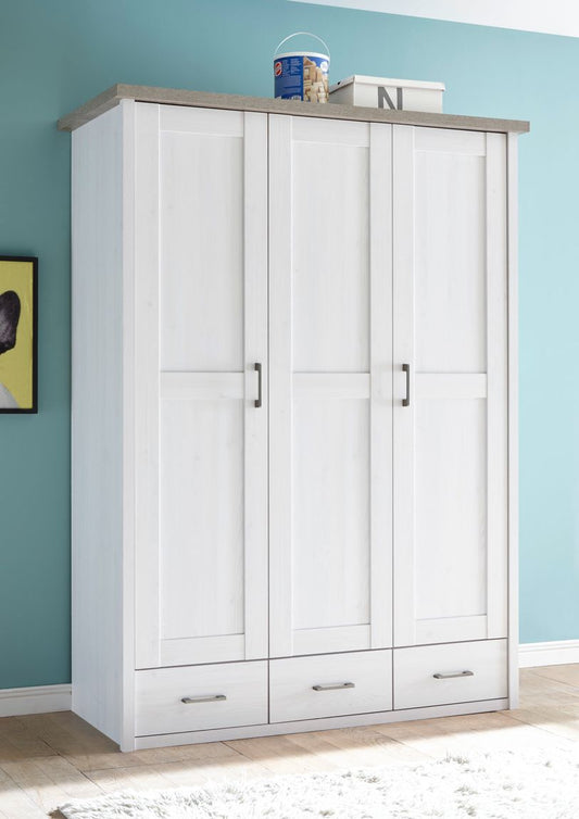 Luca Kleiderschrank 3-trg. 148 cm Pinie Weiß / Trüffel