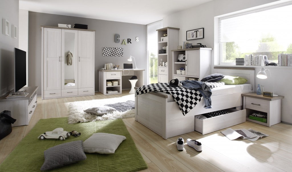 Luca Highboard Kinderschrank Jugendzimmer Sideboard Schrank Pinie Weiß