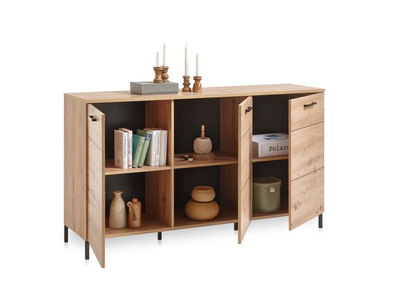 Lucas Sideboard klein dreitürig Artisan Eiche / Schwarz