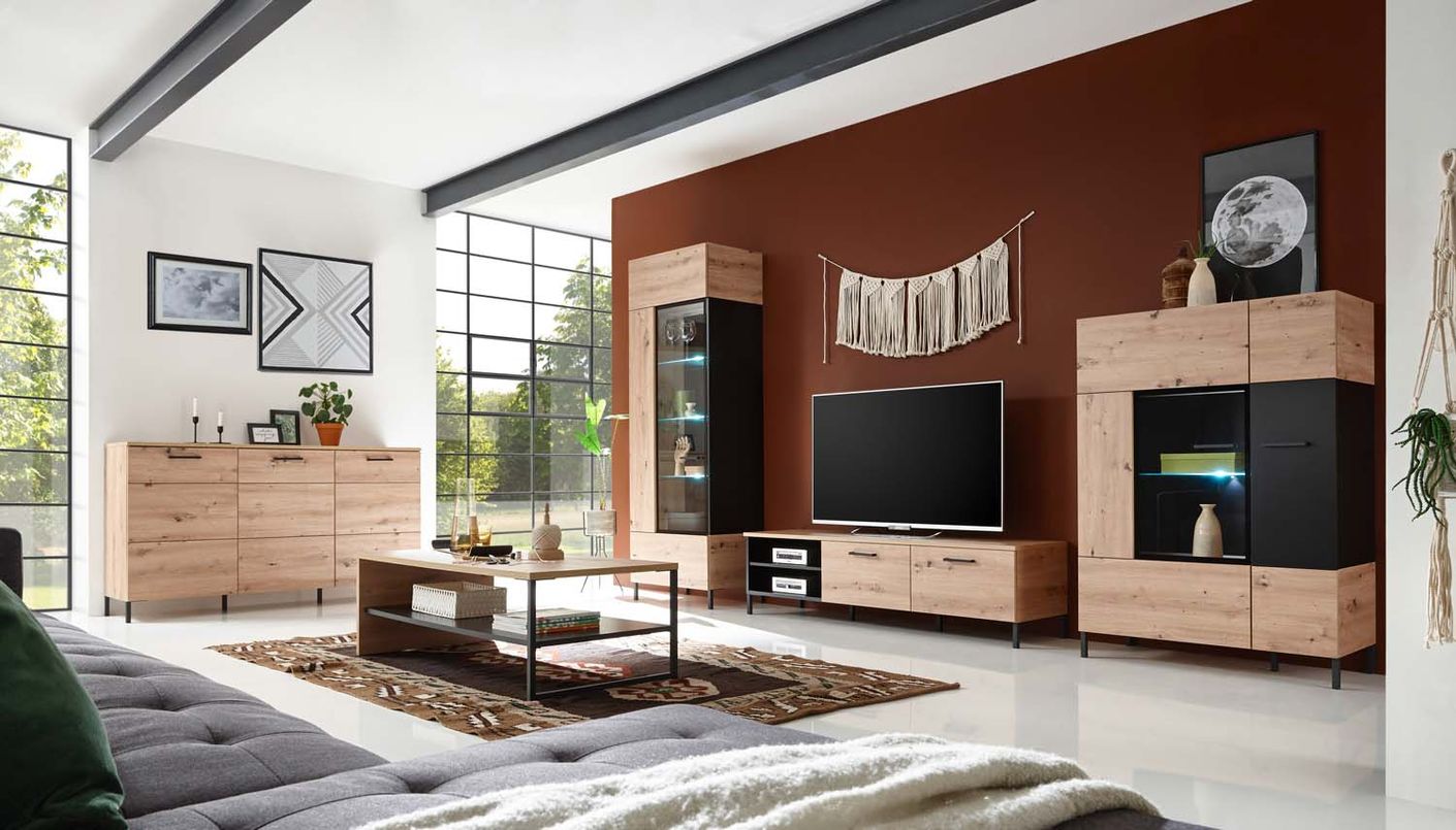 Lucas Sideboard klein dreitürig Artisan Eiche / Schwarz
