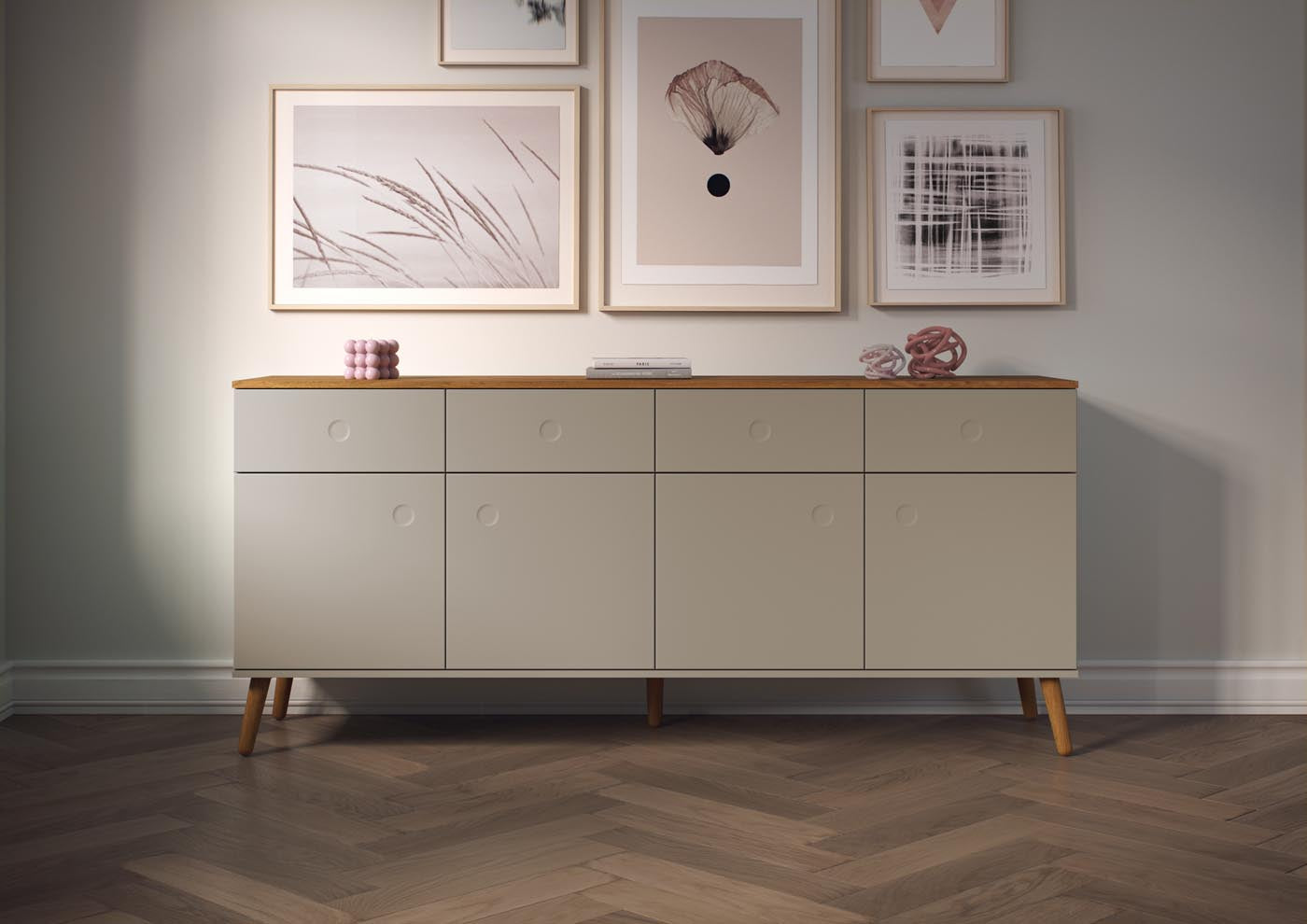 Tenzo Dot Sideboard 192 cm Taupe / Eiche