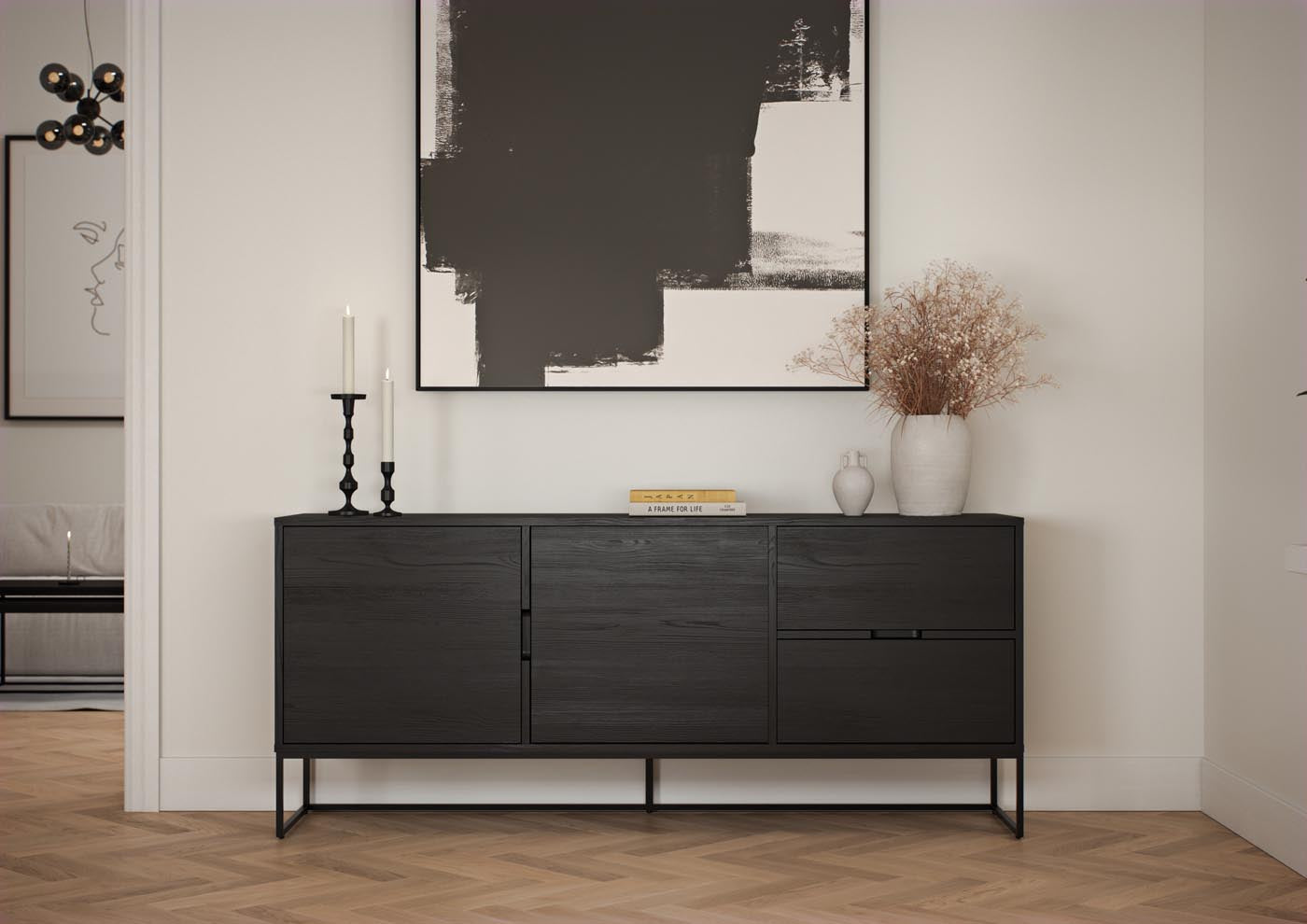 Tenzo Lipp Sideboard 176 cm Schwarz / Schwarz