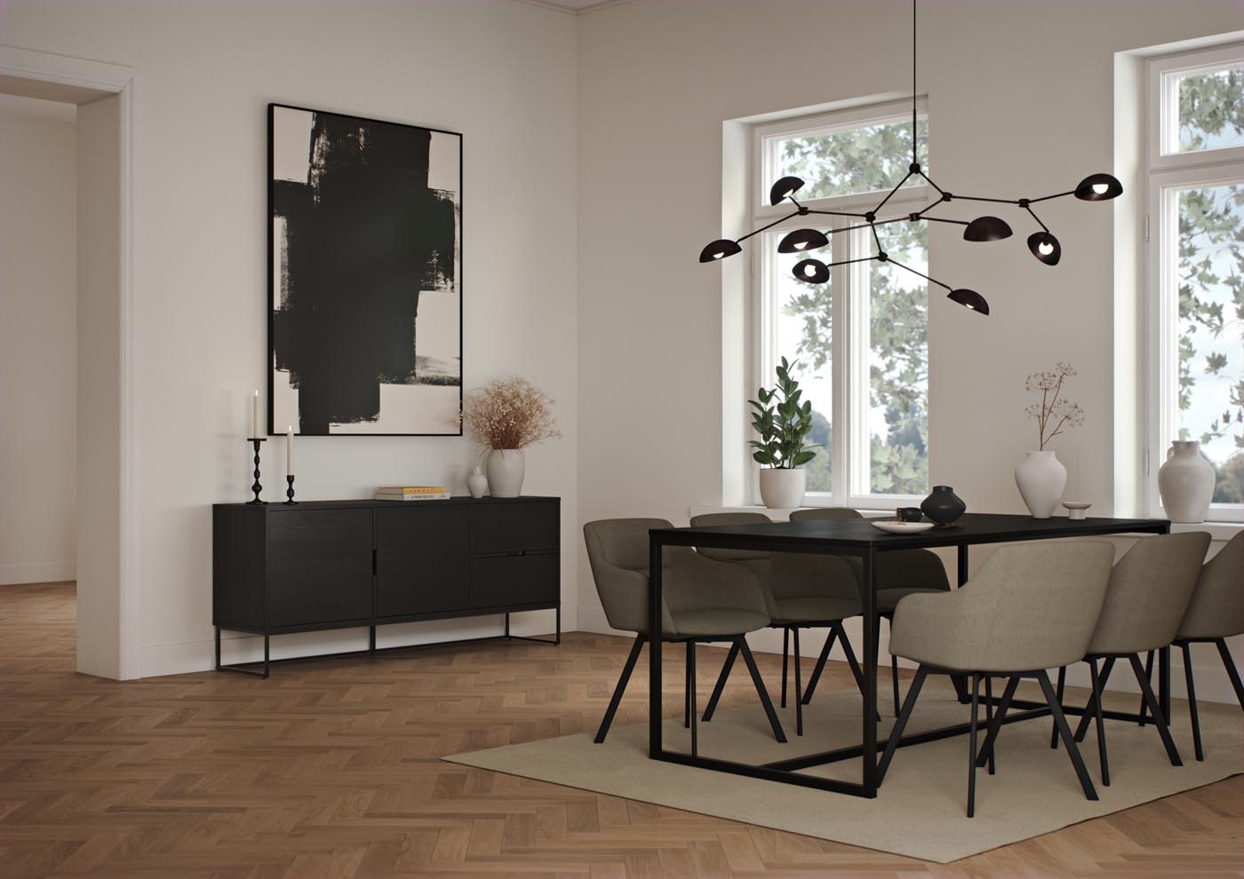 Tenzo Lipp Sideboard 176 cm Schwarz / Schwarz