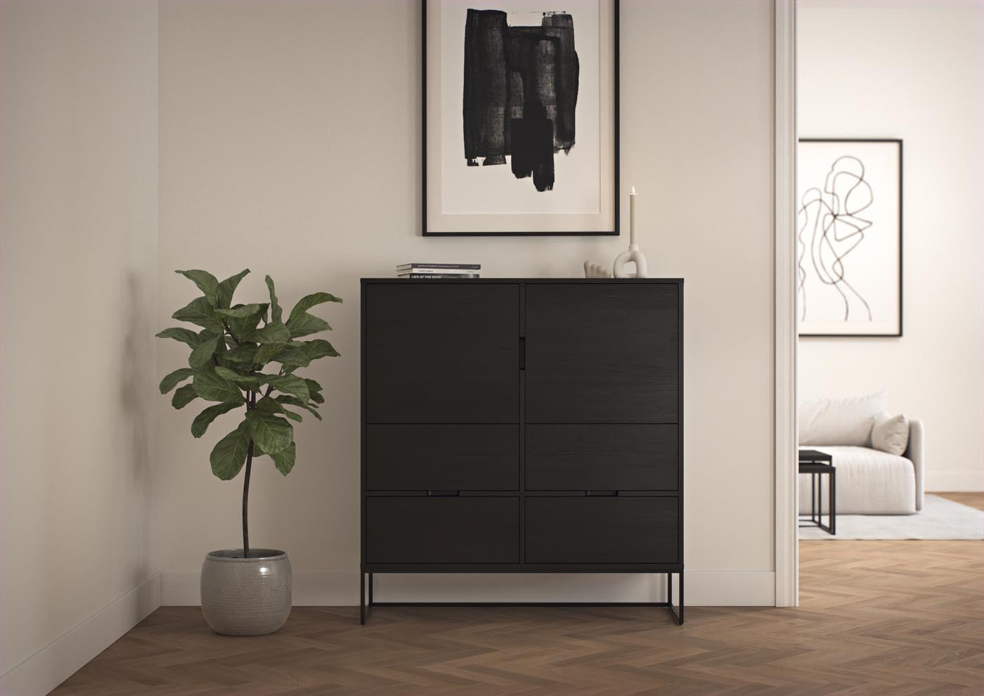 Tenzo Lipp Highboard Schwarz / Schwarz