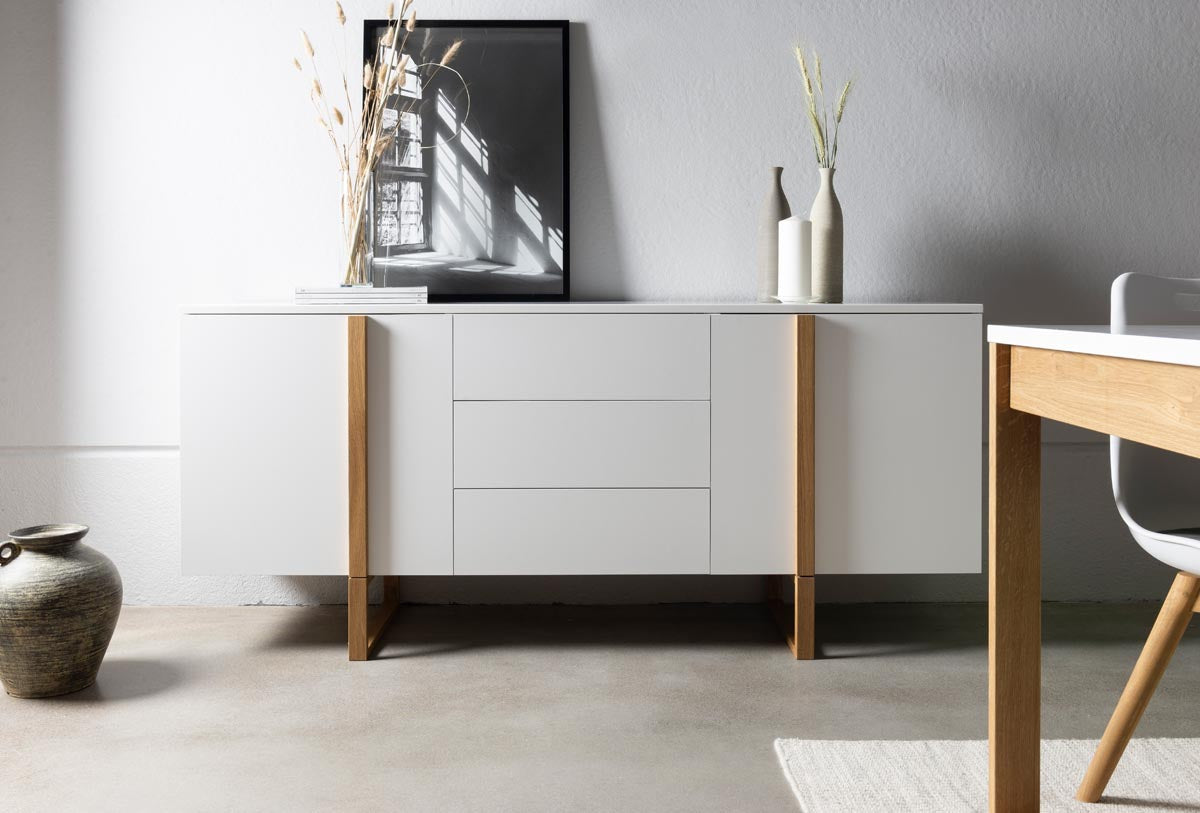 Tenzo Birka Sideboard 177 cm Weiß / Eiche