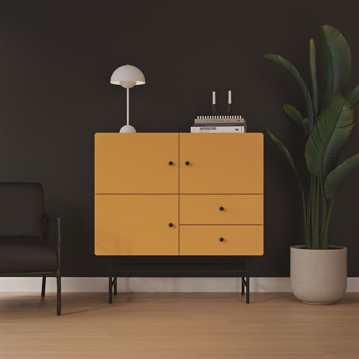 Tenzo Cocktail Highboard Mustard / Schwarz