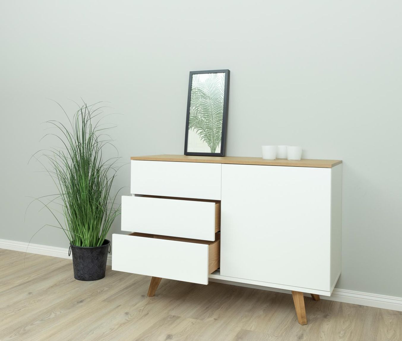 Tenzo Amelia Sideboard 107 cm Weiß / Eiche