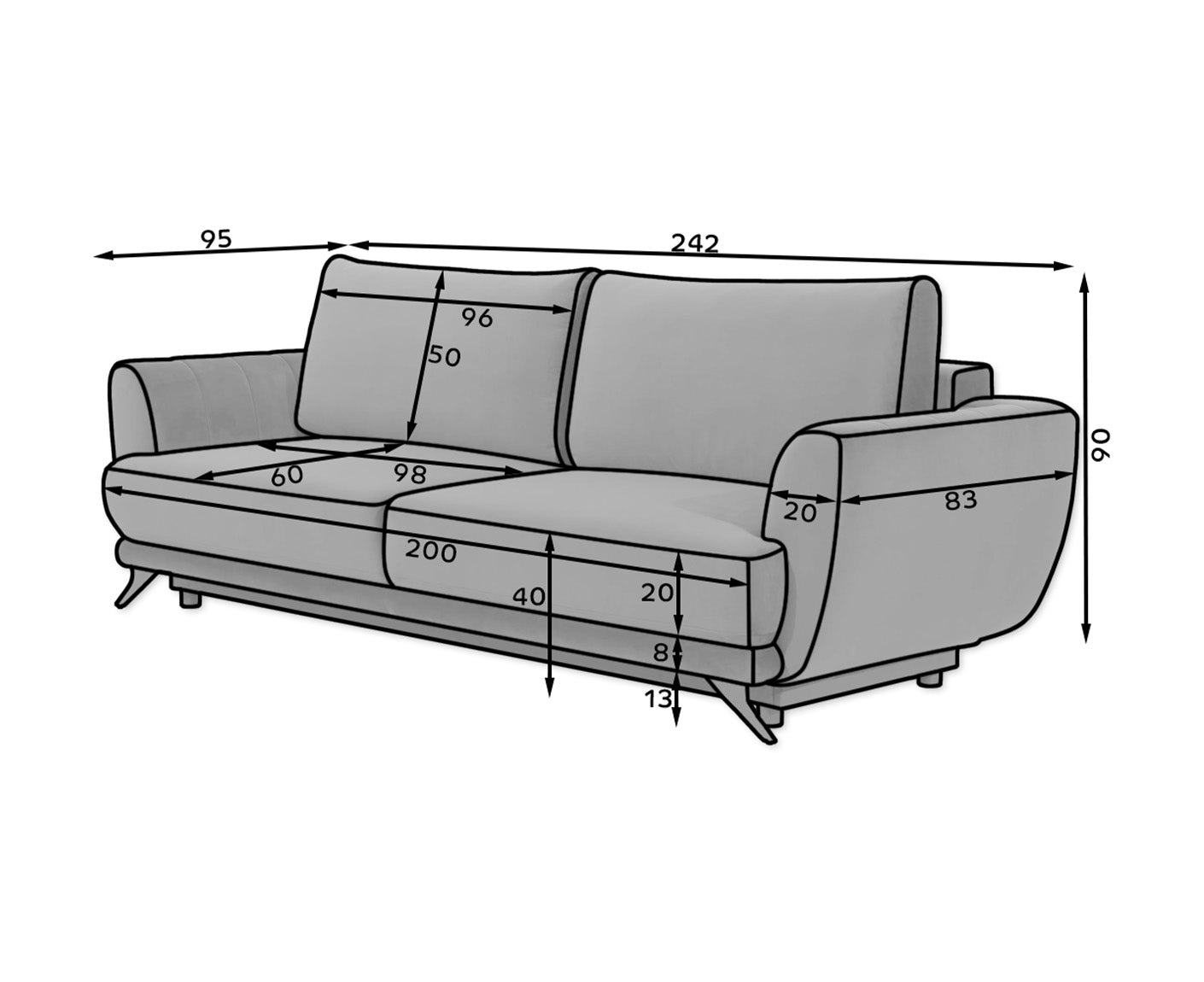 Megis Schlafsofa 250x95 cm Blau (Webstoff)