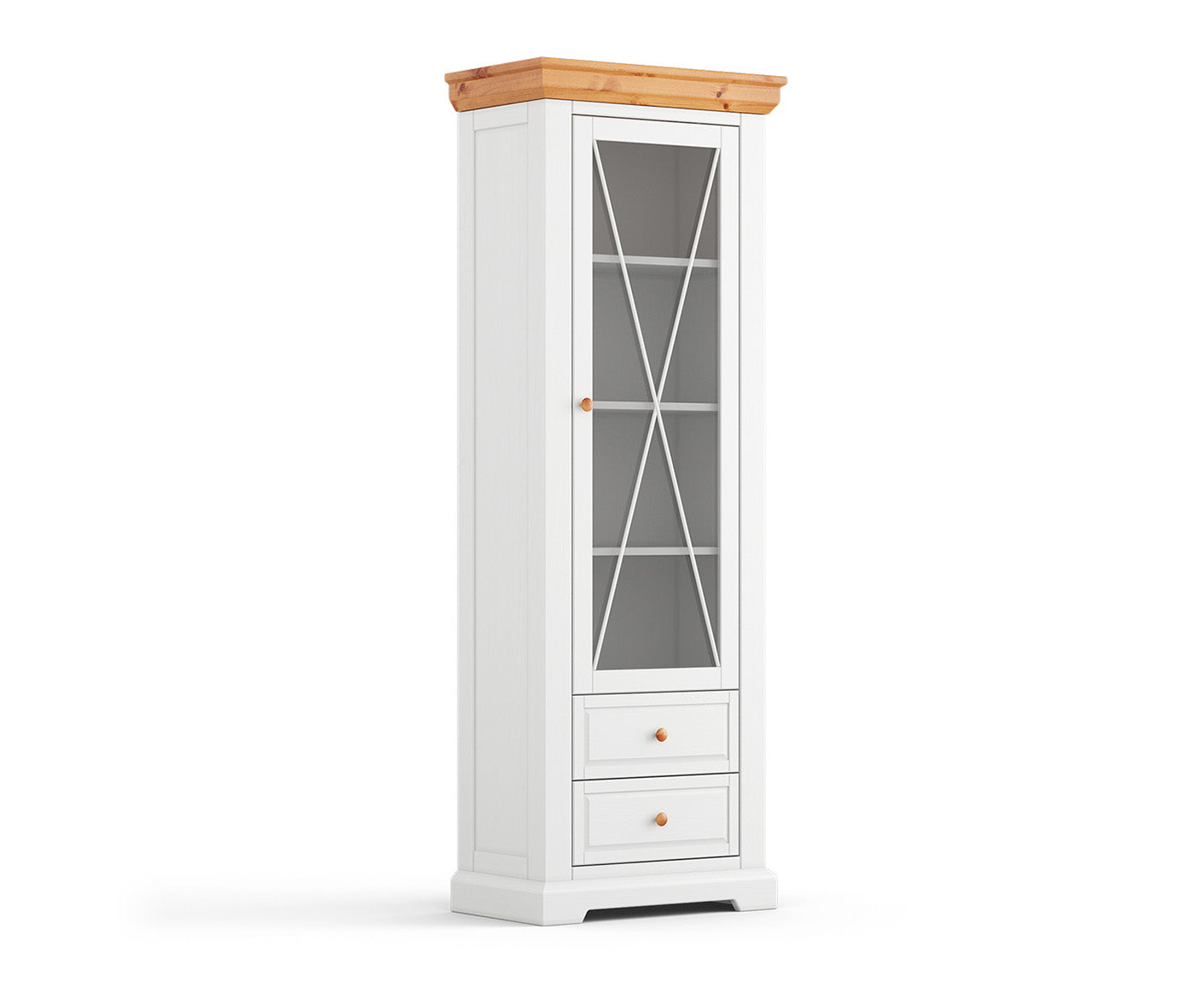Marone Elite Standvitrine Massivholz Weiß / Grau