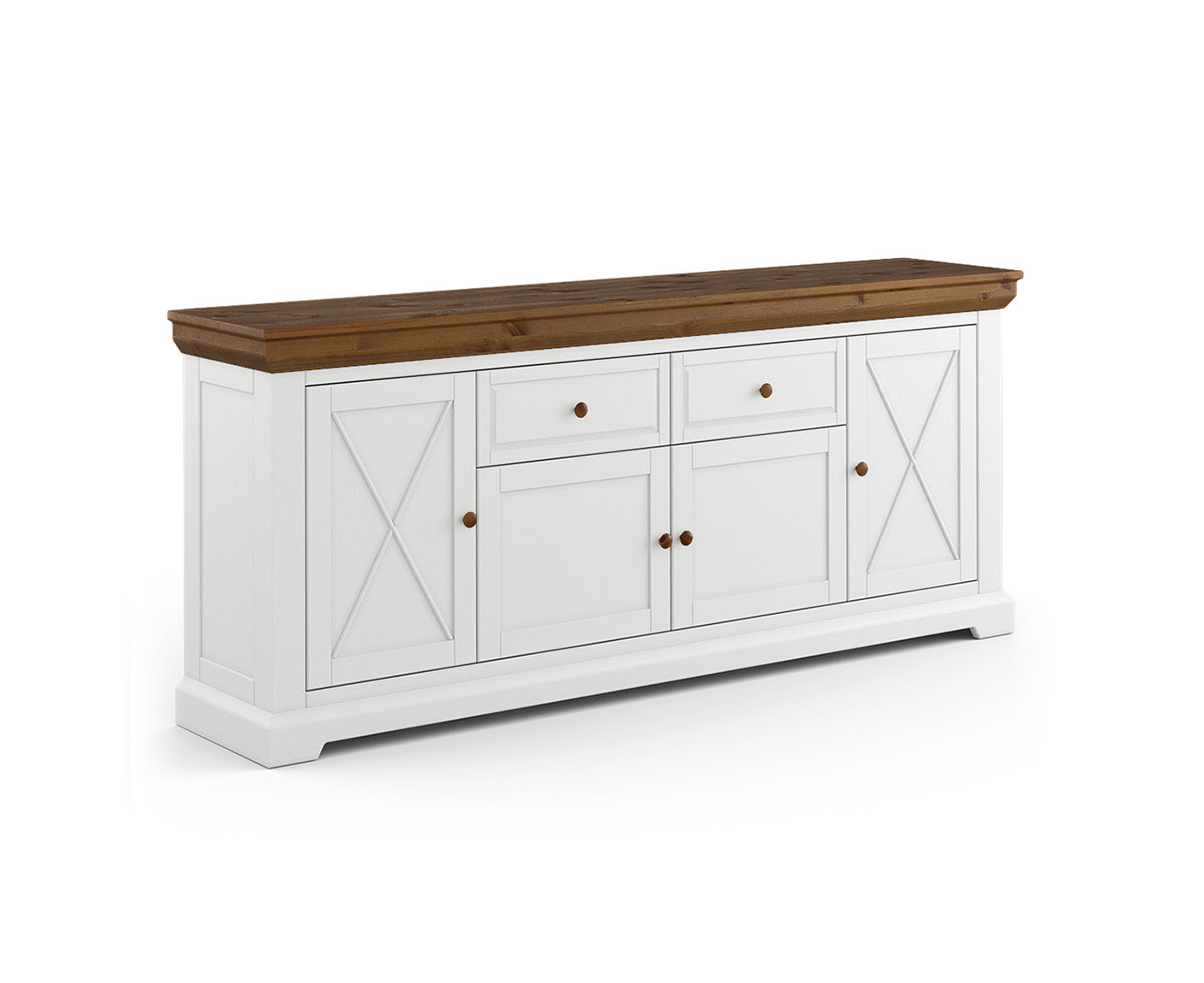 Marone Elite Sideboard 4-türig Massivholz Weiß / Grau