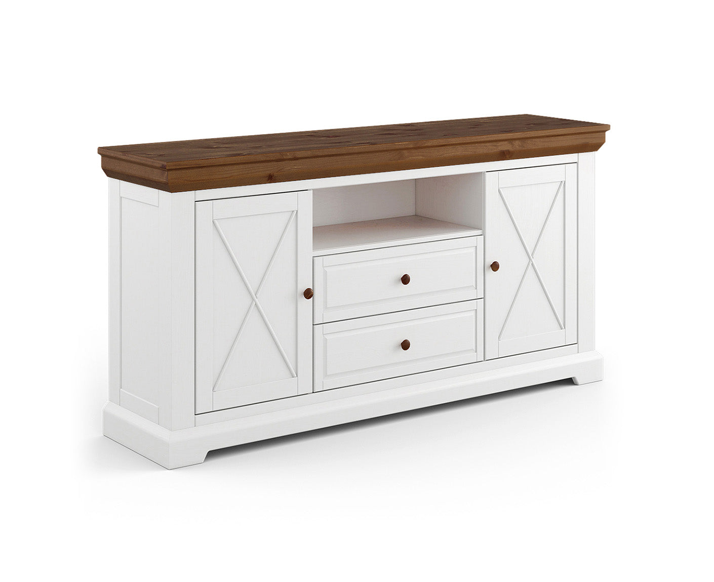 Marone Elite Sideboard 2-türig Massivholz Weiß / Grau