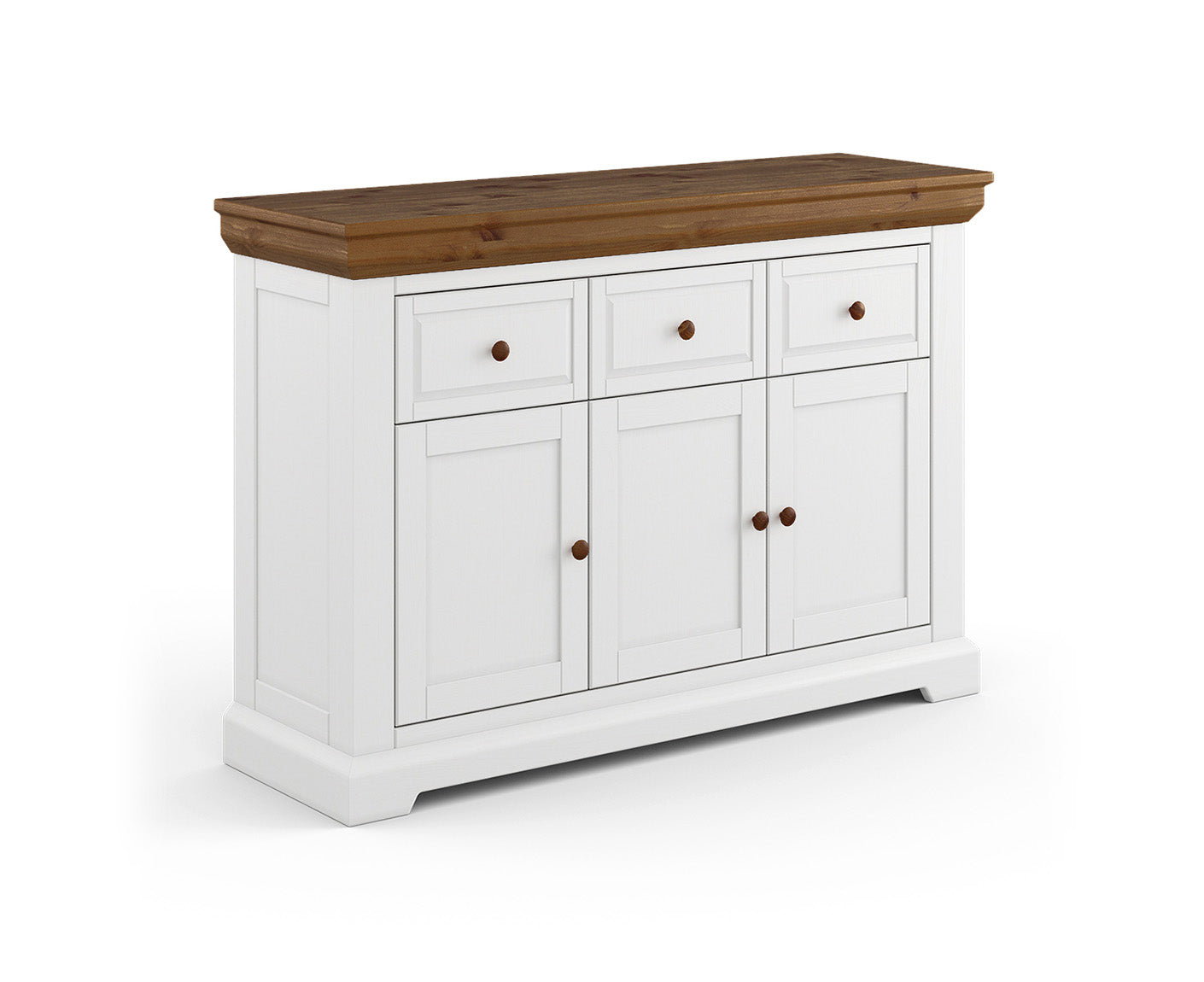 Marone Elite Sideboard 3-türig Massivholz Weiß / Grau