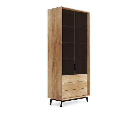 Modern Loft Vitrine Massivholz Eiche geölt/Glas Grafit Matt