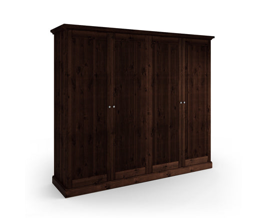 Rosella Kleiderschrank 4-Türig Massivholz Tabacco / Altsilber