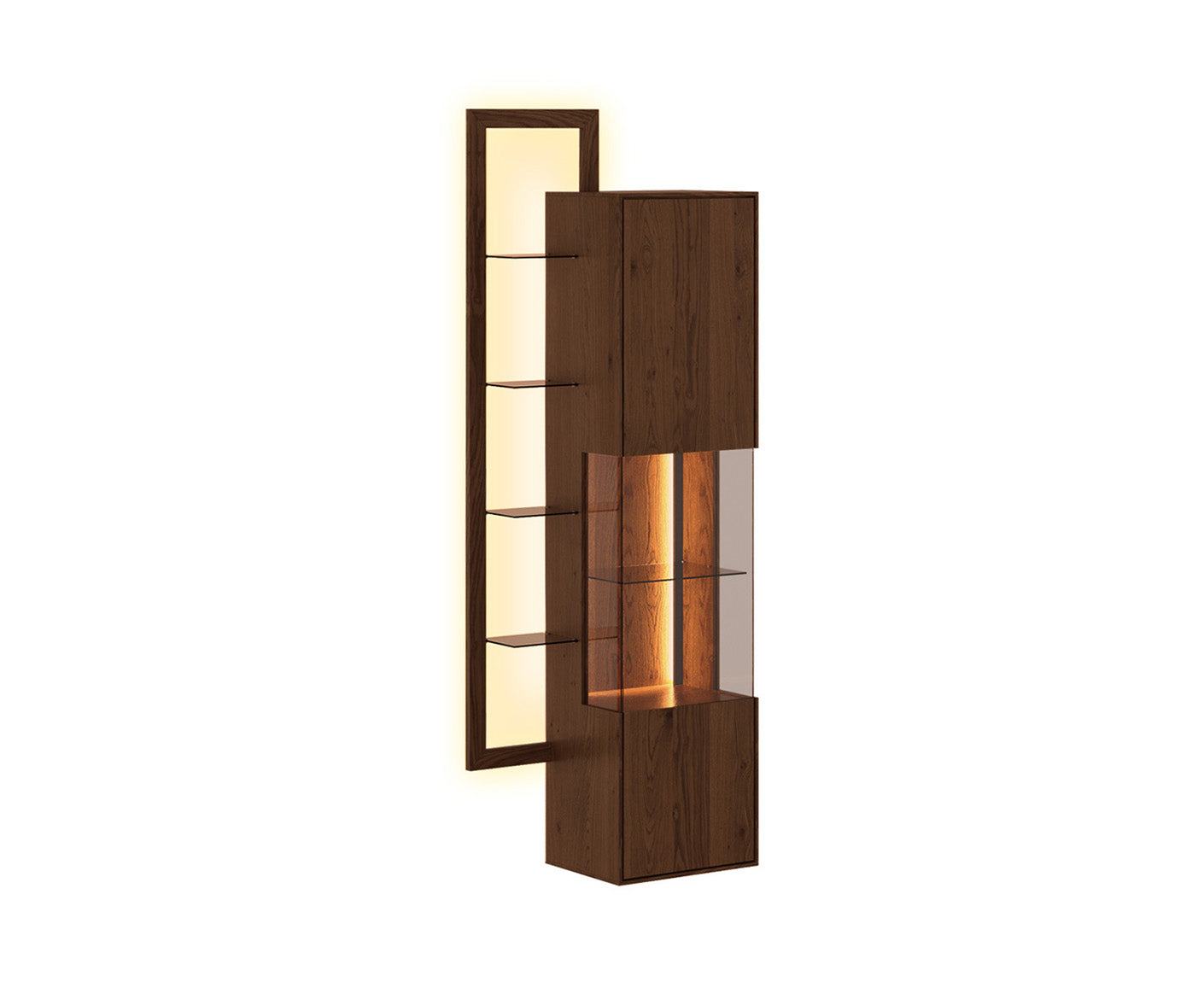 Collodi Hängevitrine mit Regal Massivholz Wildeiche / Tabak geölt, fertig montiert
