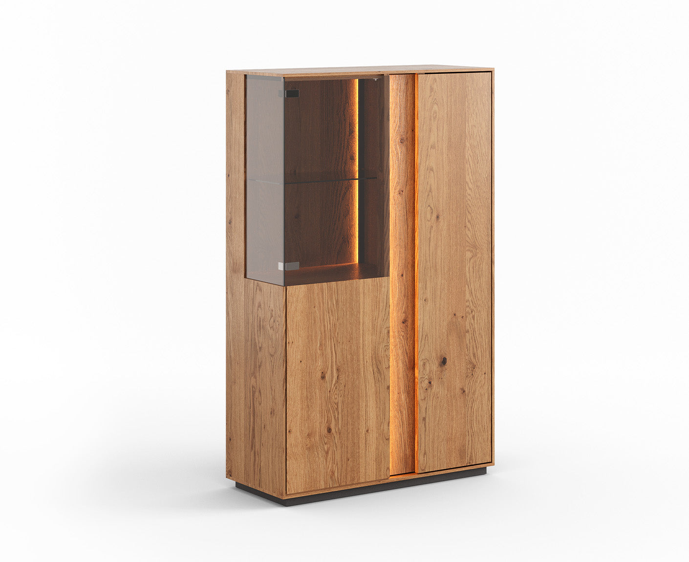 Collodi Highboard 2-türig Massivholz Wildeiche / Tabak geölt, fertig montiert