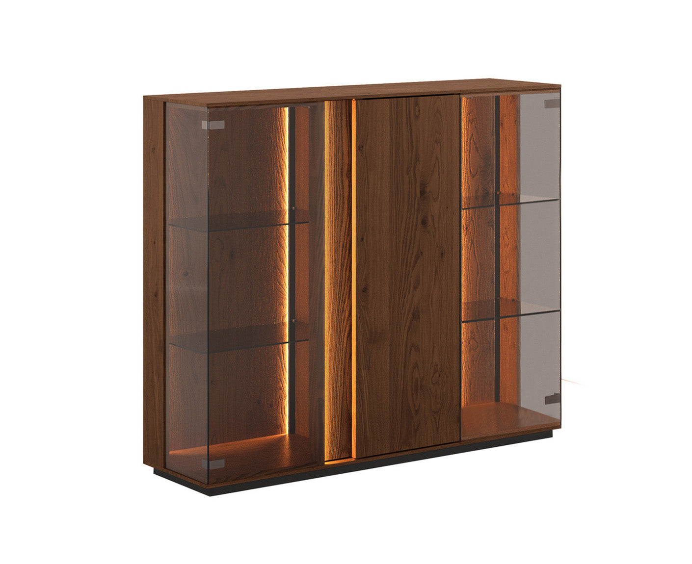 Collodi Sideboard 3-türig Massivholz Wildeiche / Tabak geölt-Glas getönt, fertig montiert