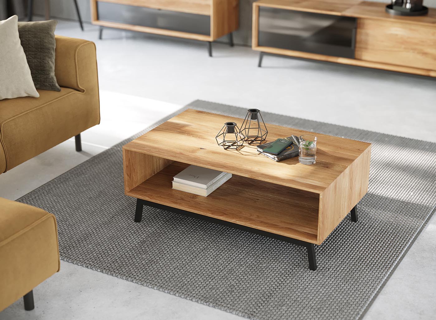 Modern Loft Couchtisch Massivholz Wildeiche geölt