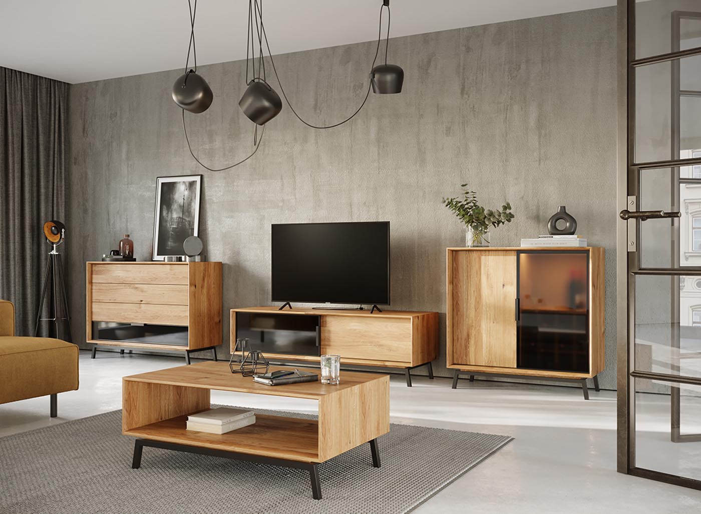 Modern Loft Couchtisch Massivholz Wildeiche geölt