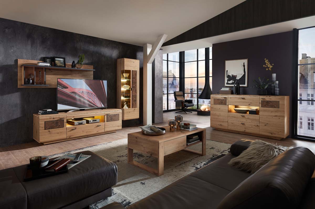 Madera II Wohnwand 1, fertig montiert, Artisaneiche MDF