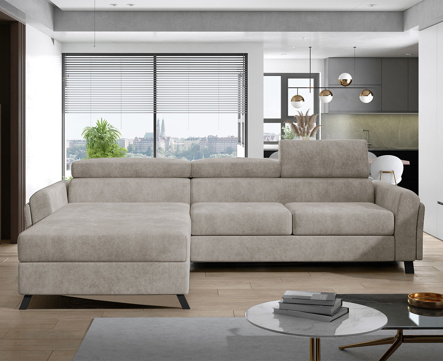 Mariall Ecksofa 300 x 190 cm Beige (Kunstleder)