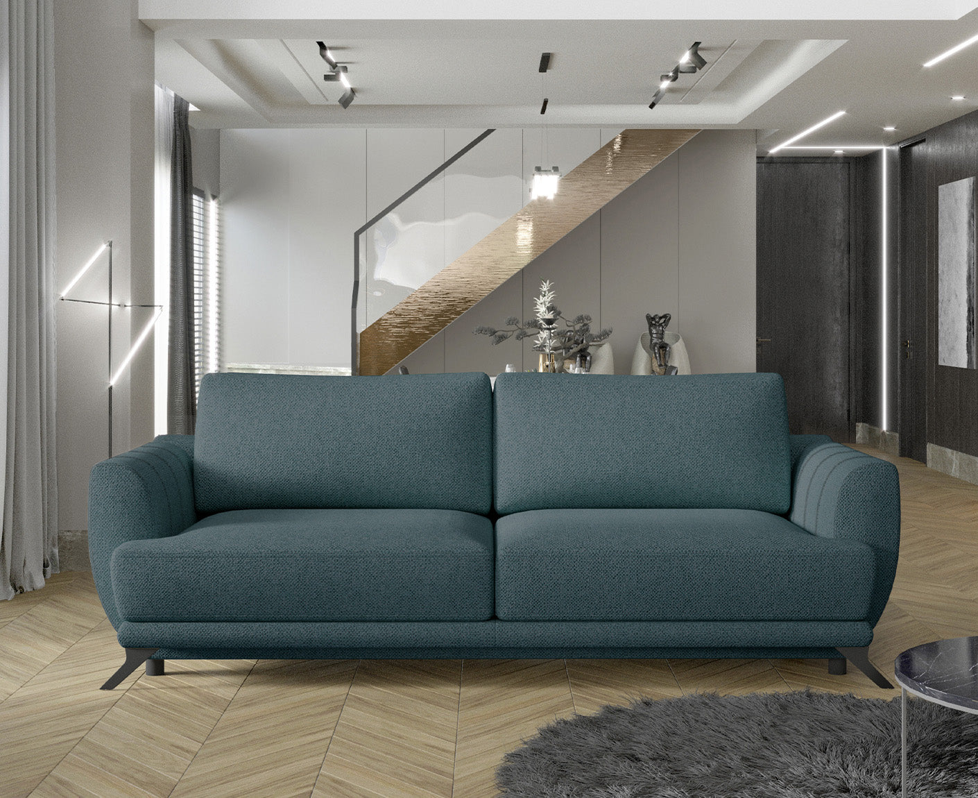 Megis Schlafsofa 250x95 cm Blau (Webstoff)