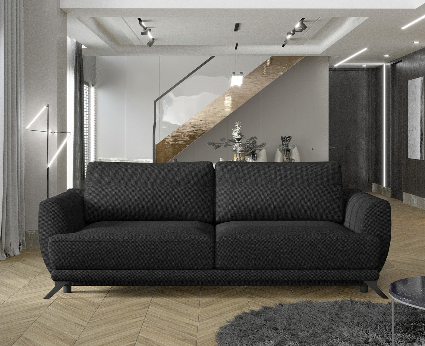 Megis Schlafsofa 250x95 cm Blau (Webstoff)