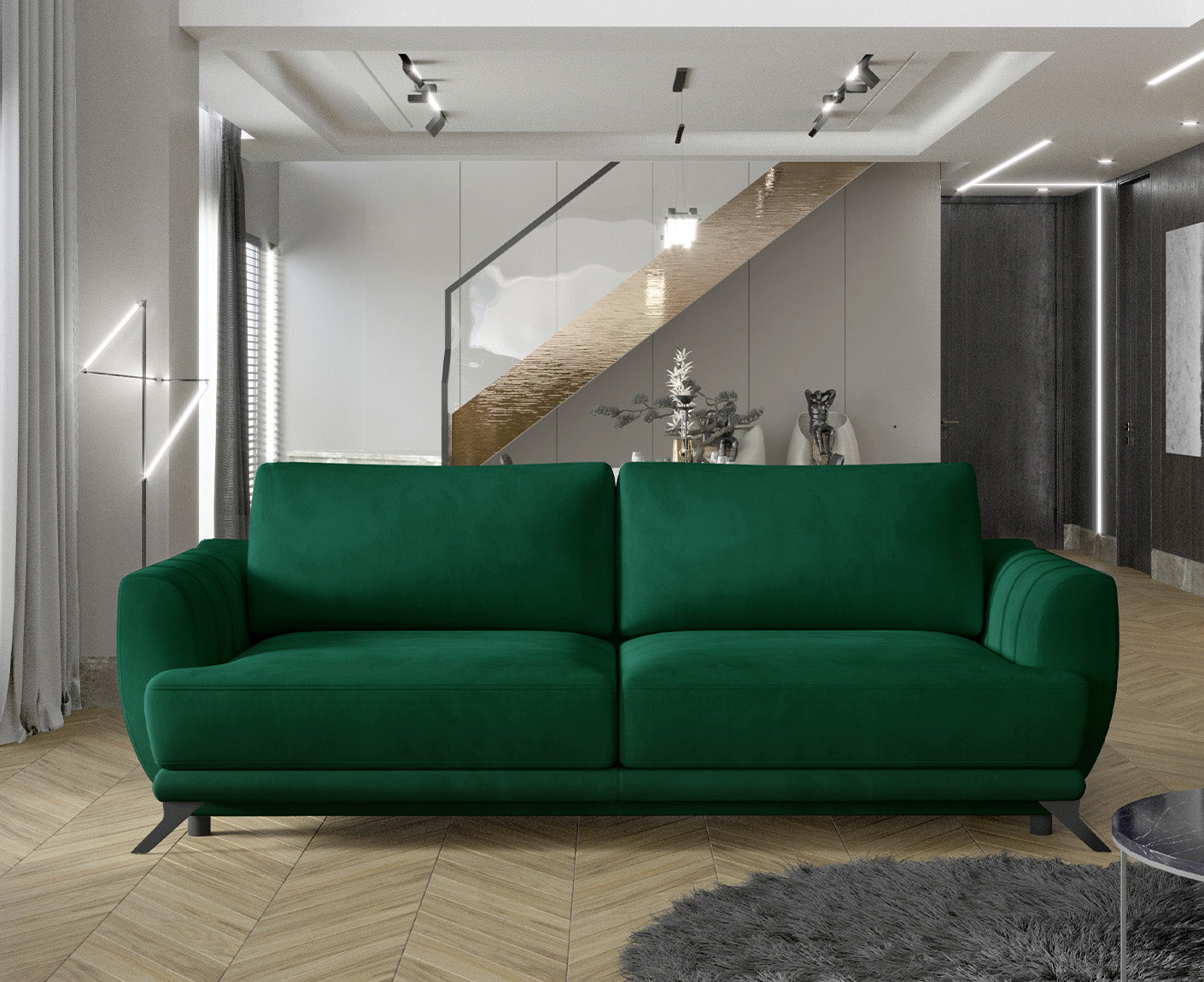 Megis Schlafsofa 250x95 cm Dunkelgrün (Samt)